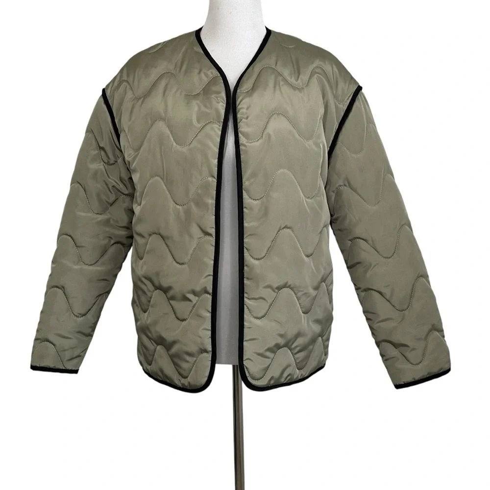 Princess Polly Womens Haven Quilted Jacket Sz 2 Green Open Front